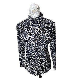 BCBGMaxAzria Black & Cream Animal Print Long Sleeve Button Down Blouse Top XS